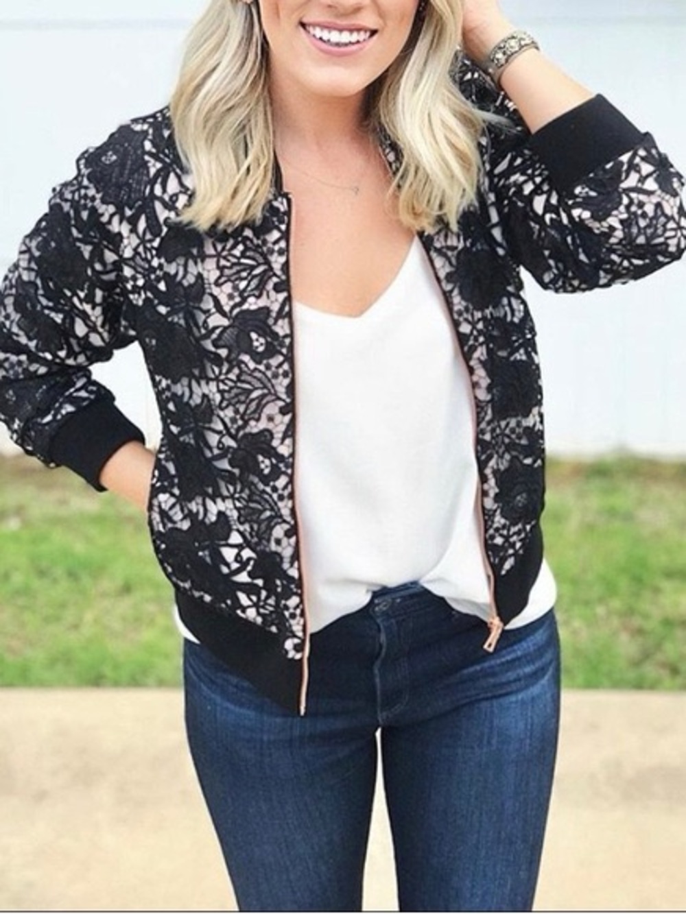 Stella & Dot Danielle Lace Bomber NWT